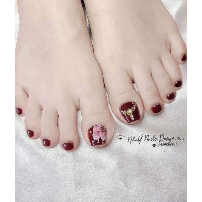Móng Chân giả,thiết kế,gắn hoa,gắn đá,kèm keo