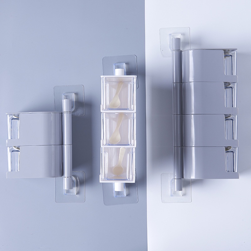 Hộp Đựng Gia Vị Bằng Nhựa Gắn Tường Không Cần Đục Lỗ Kèm Muỗng Xoay Cho Nhà Bếp