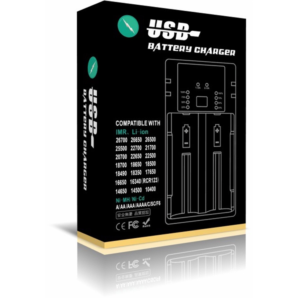 Thiết bị sạc pin WURKKOS Q2 2 khe cắm USB cho 18650 26650 21700 36650