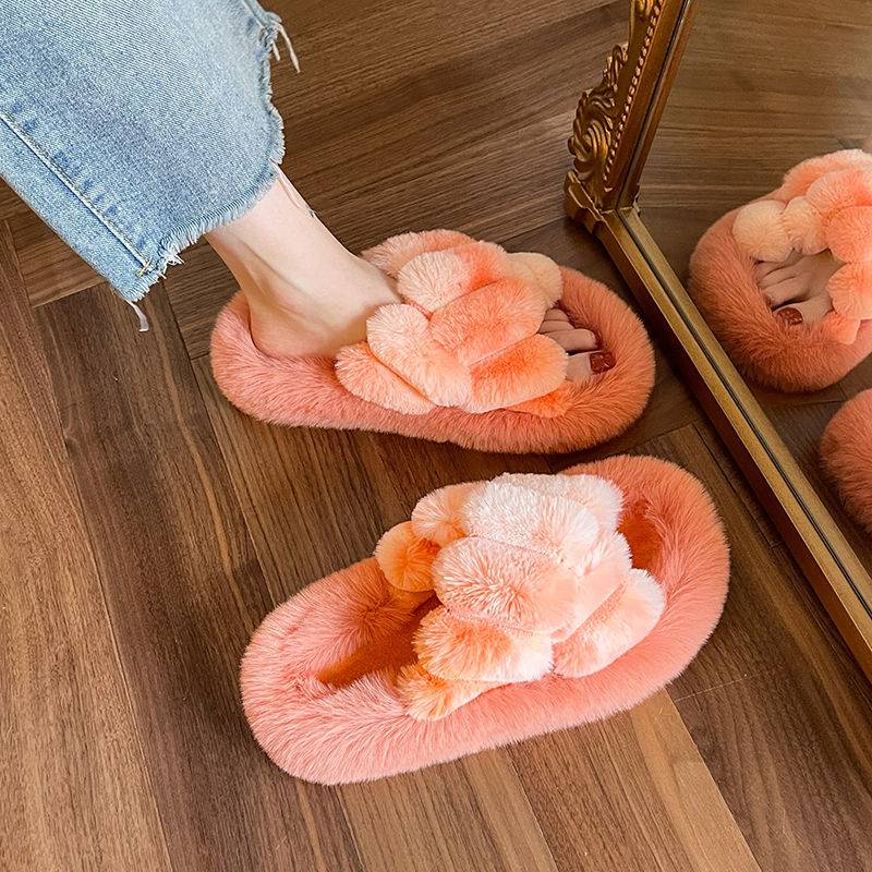 Dép bông chéo chống trượt dễ phối dễ thương thu đông