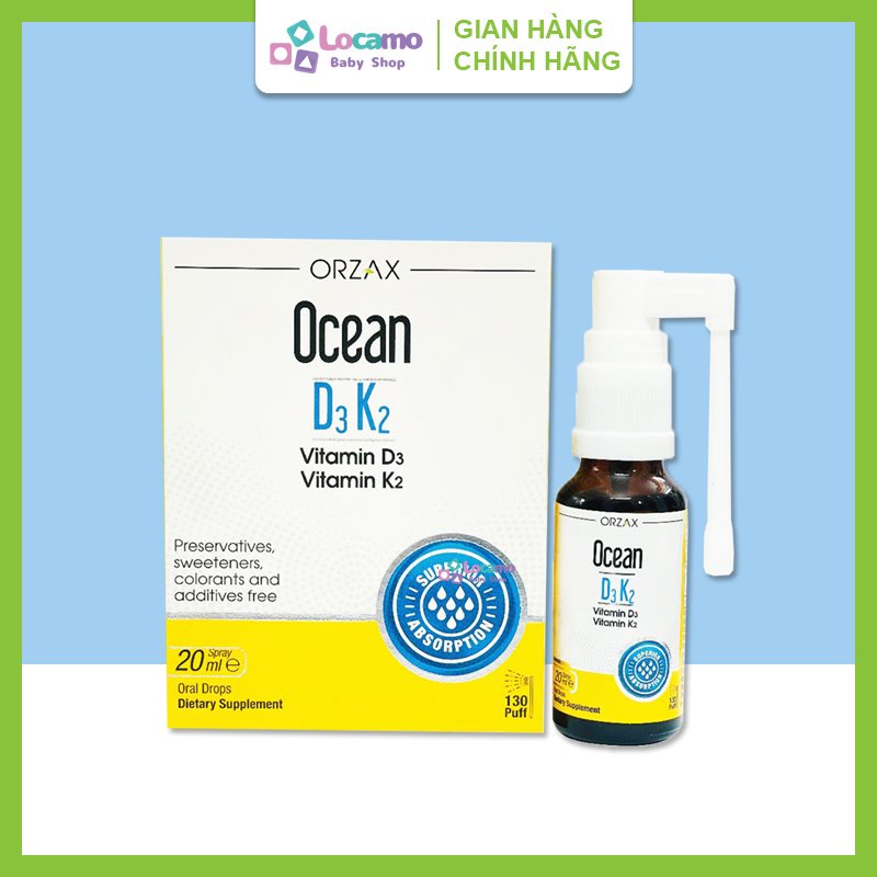 Ocean D3K2 vitamin d3 k2 mk7 cho trẻ sơ sinh giúp bé hấp thu canxi  ăn ngủ ngon chống còi xương nhanh mọc răng  Lọ 20ml