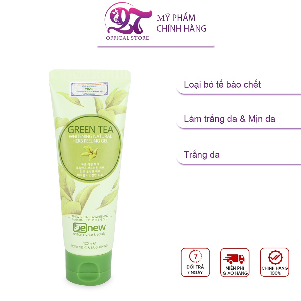 Tẩy da chết trà xanh Benew Green Tea Whitening Natural Herb Peeling Gel 120ml