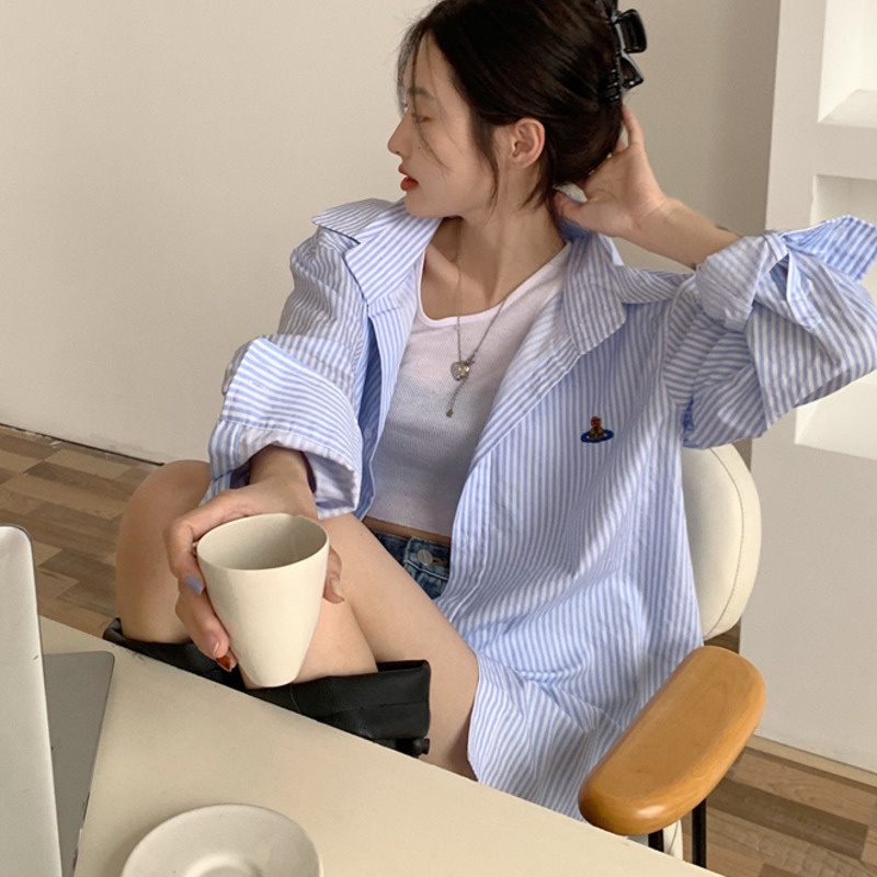 Áo Sơ Mi Nữ Tay Dài Kẻ Sọc Thời Trang Hàn Quốc