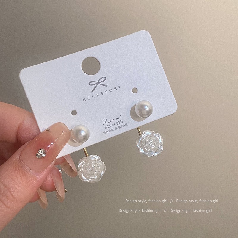 Bông tai nữ hình hoa hồng trắng bạc 925 thời trang TIMSTORE phụ kiện thời trang phong cách hàn quốc