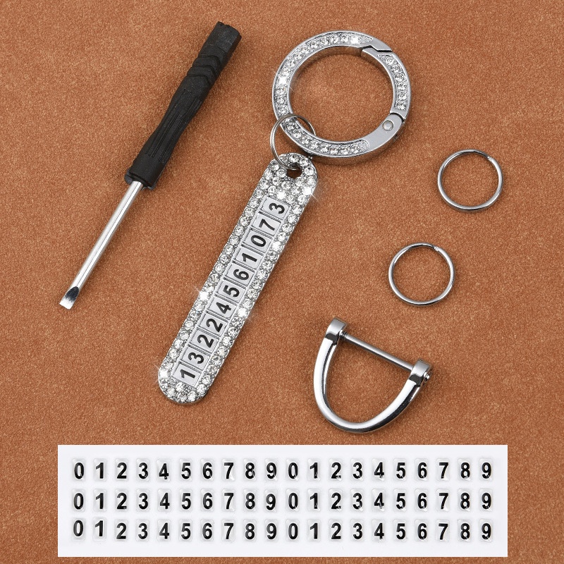 Móc Chìa Khóa Xe Hơi Có Số Điện Thoại Đính Đá Nổi Bật Màu Sắc Vàng/Bạc