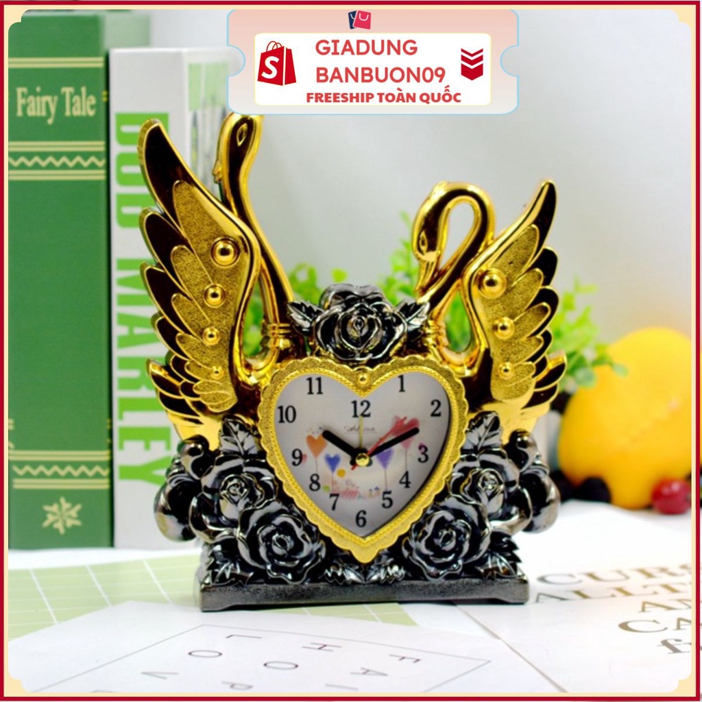 Đồng hồ báo thức để bàn thiên nga trái tim