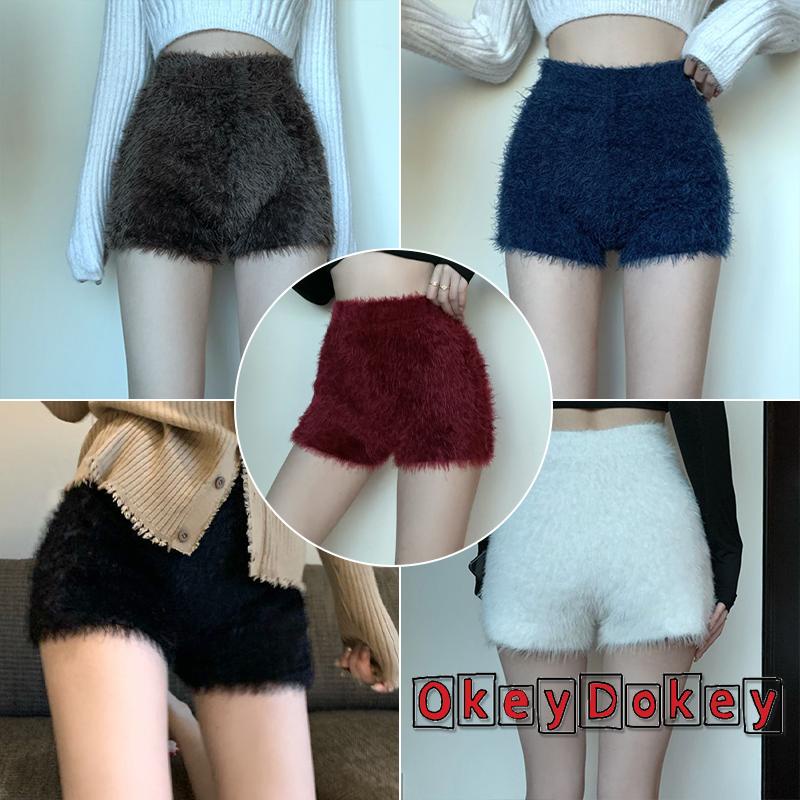 Quần Short Lưng Cao Dáng Ôm Vải Lông Mềm Mại Co Giãn Thời Trang Mùa Đông Cho Bạn Gái
