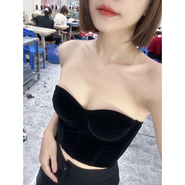 Croptop nhung đỏ 2 dây