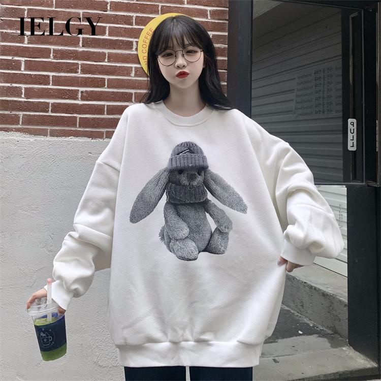 IELGY Áo sweater Cổ Tròn Dáng Rộng In Hình Thỏ Kiểu Hàn Quốc Dễ Thương Cho Nữ