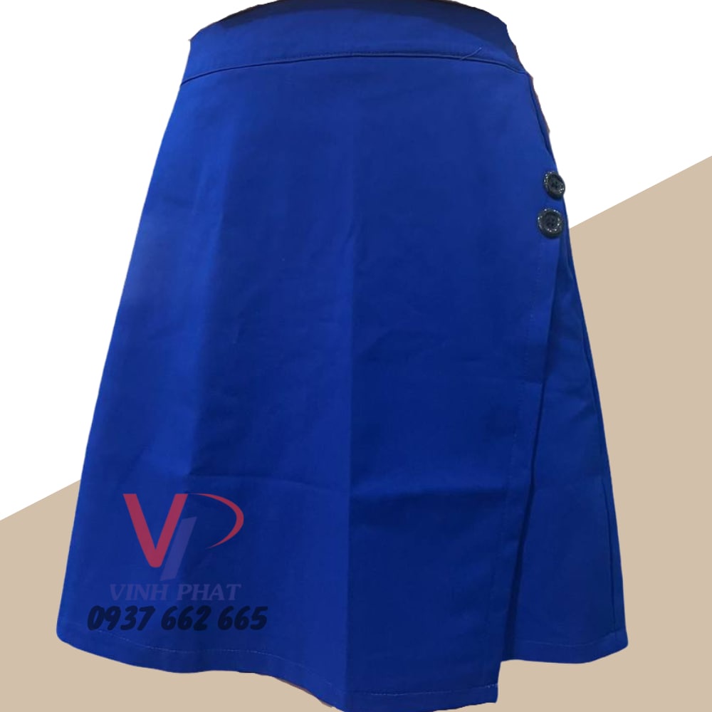 Chân Váy Chữ A Phối Cúc Màu Xanh Bích Dài Ngang Gối Lưng Thun Co Giãn Thoải Mái Chất Vải Đẹp Mát - Hình thật