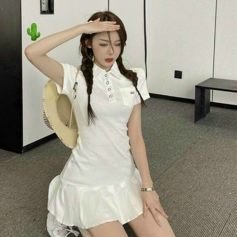 🌺 Đầm polo xếp li July  dáng ngắn cực xinh, chất cotton tixi dày đẹp