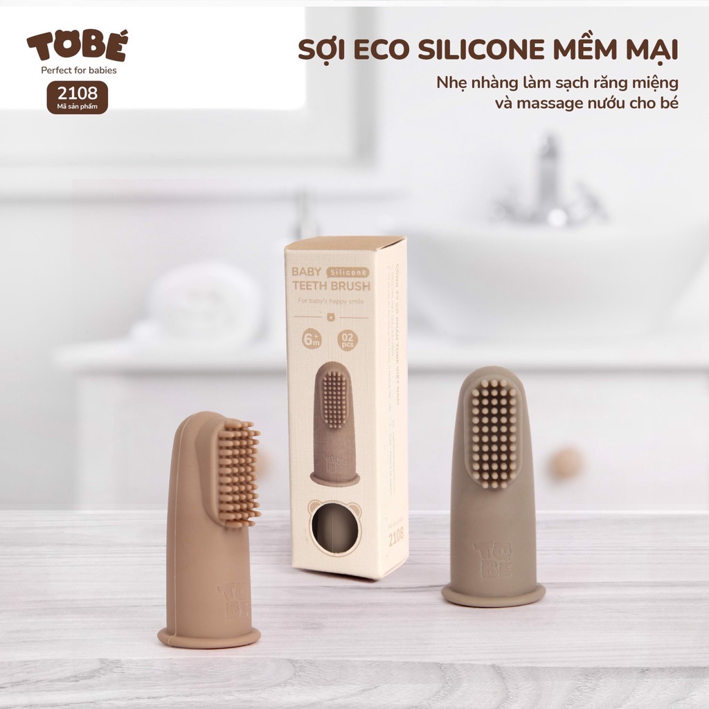 Bàn chải ngón tay Eco Silicone tobe 2 chiếc siêu mềm mại và an toàn cho bé trai bé gái cao cấp tiện lợi 2108