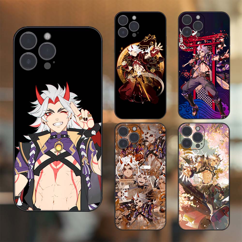 Ốp lưng iPhone 14 Pro Max dẻo đen cạnh vuông in hình Arataki Itto Genshin Impact