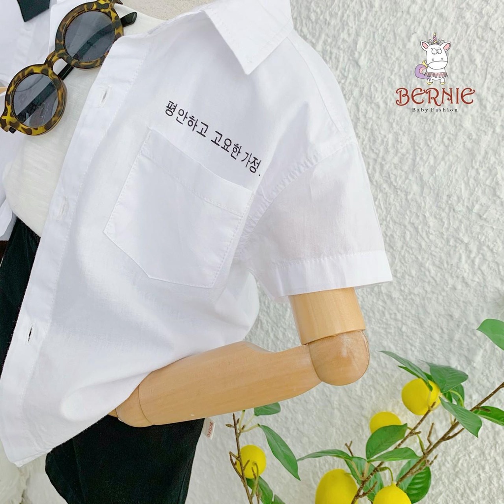 Bộ bé trai BERNIE áo sơ mi quần đùi sooc kèm cavat phù hợp bé đi tiêc, du lich, du xuân Shushibabyshop