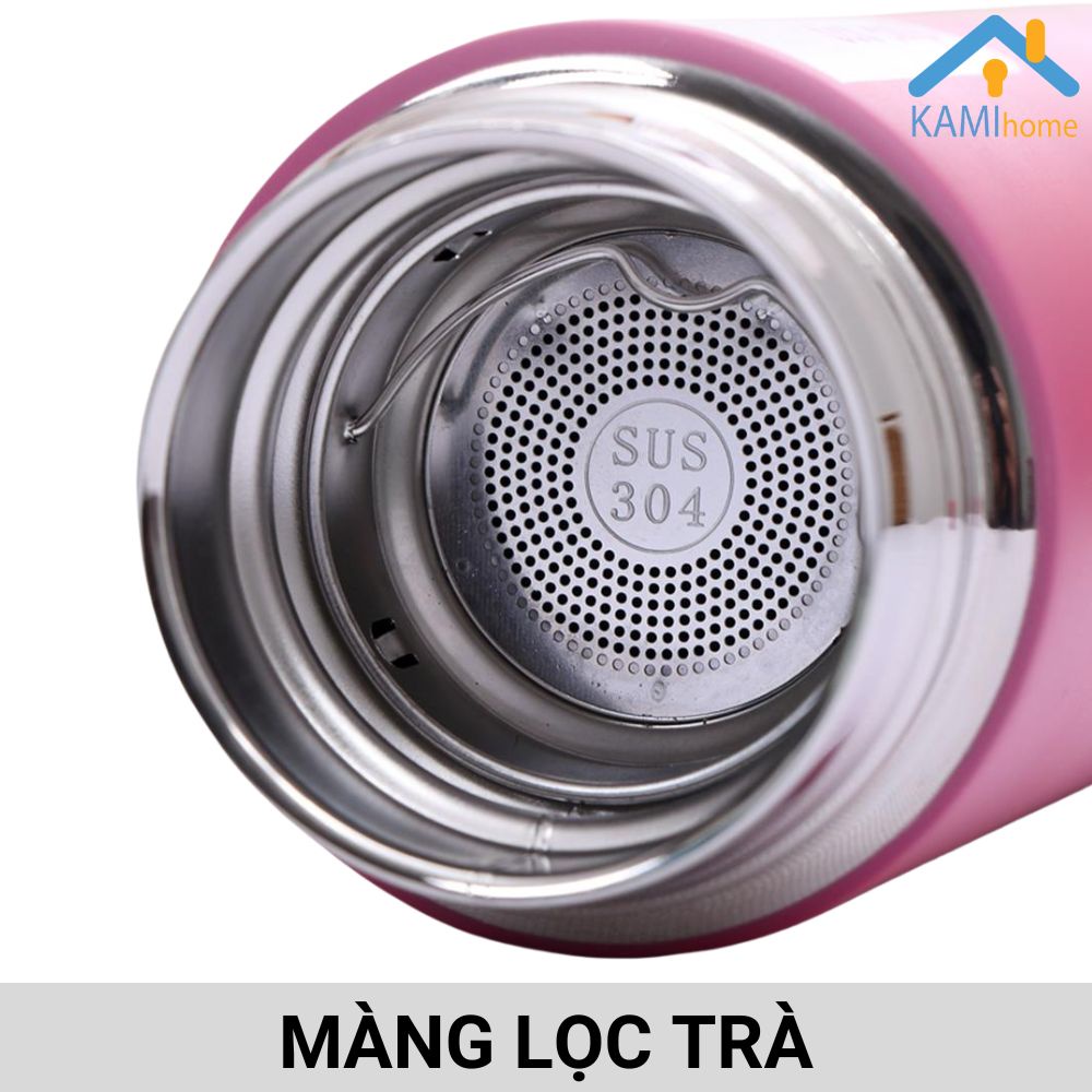 Bình giữ nhiệt nước nóng lạnh hiển thị nhiệt độ có màng lọc pha trà inox 3 lớp cao cấp cỡ 450ml mã 22014