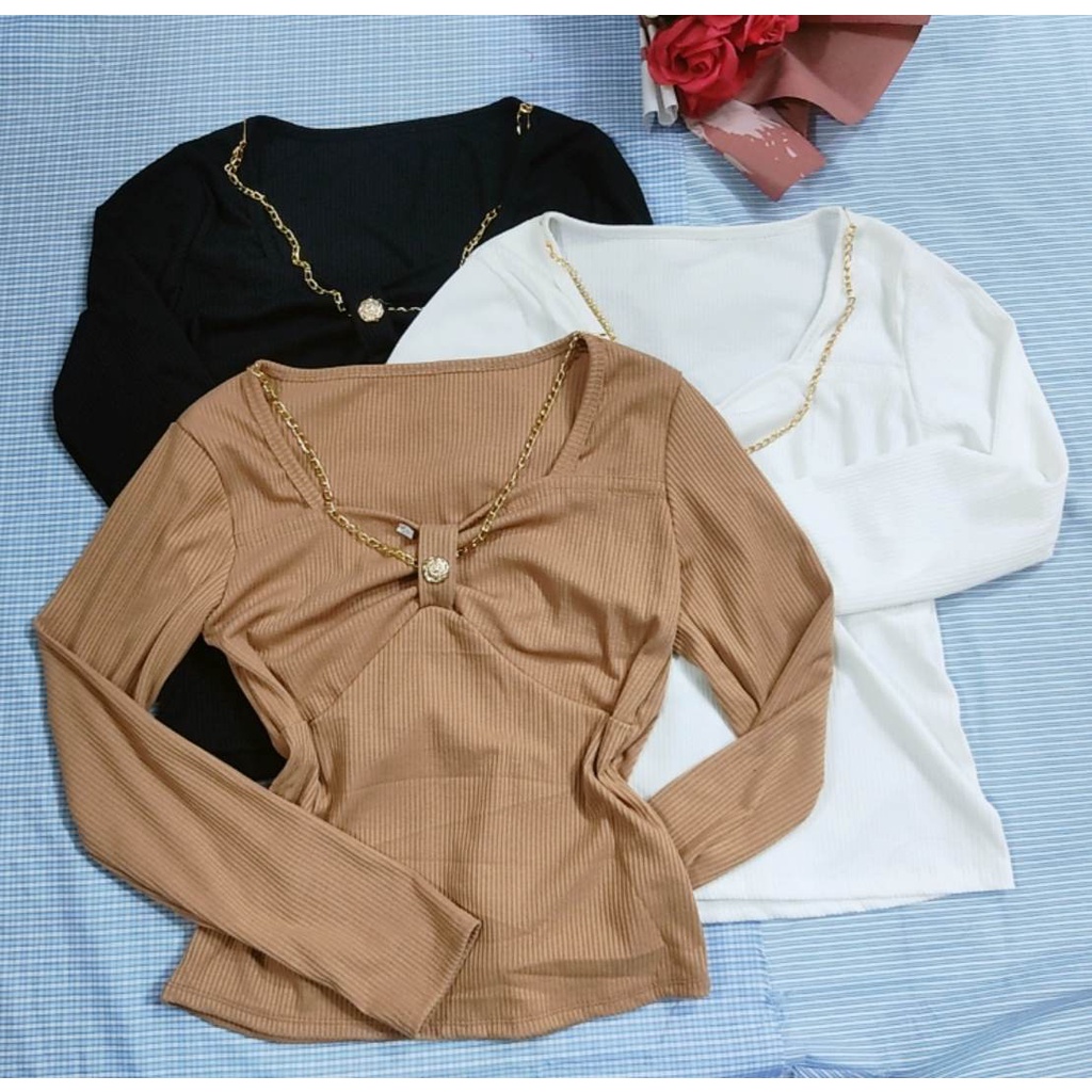 Áo Kiểu Nhún Ngực Dây Xích Tay Dài