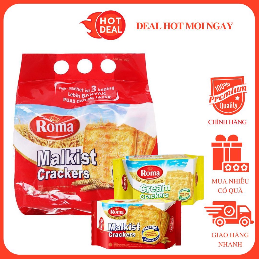 Bánh Quy Roma Malkist Crackers Gói 135G/216G Bánh Quy Giòn Ăn Béo Vị Sữa - Nhập Khẩu Chính Hãng Indonesia