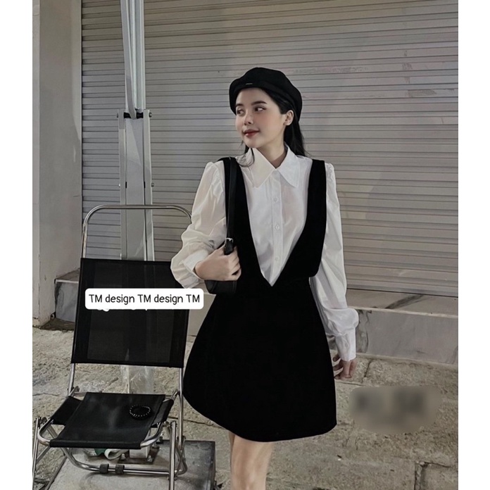 Set yếm nhung kèm áo sơ mi có quần bảo hộ_Linhchi.studio