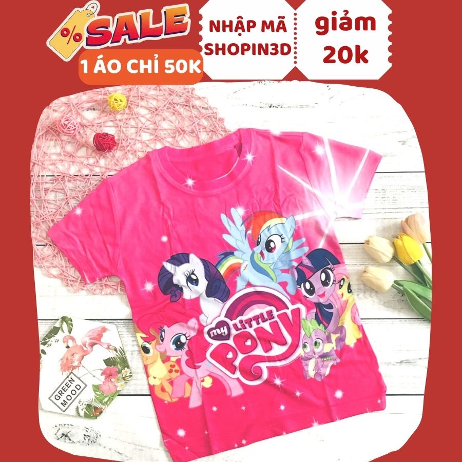 Áo thun bé gái in 3D hình ngựa Pony, Áo thun mềm mịn, thấm hút mồ hôi cho bé từ 10 - 50kg