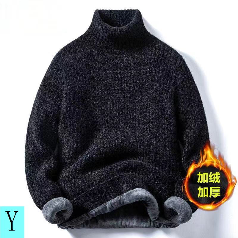 Áo Sweater Dệt Kim Cổ Cao Lót Lông Cừu Dày Dặn Thời Trang Thu Đông Cho Nam Sinh Trung Học