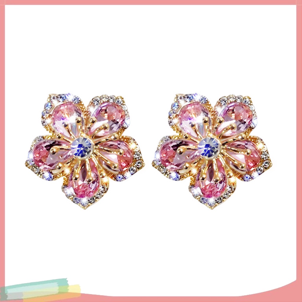 Đôi Khuyên Tai Hình Hoa Đính Kim Cương Giả Thời Trang Cho Nữ