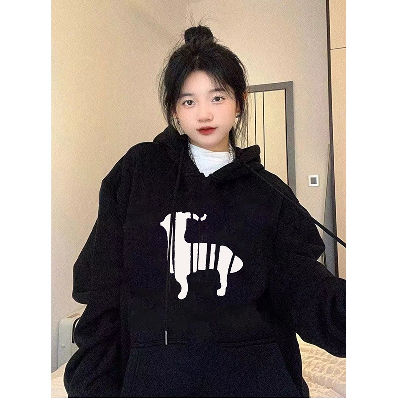 Áo Hoodie Dáng Rộng Dài Vừa In Họa Tiết Đơn Giản Kiểu Hàn Quốc Cho Nữ