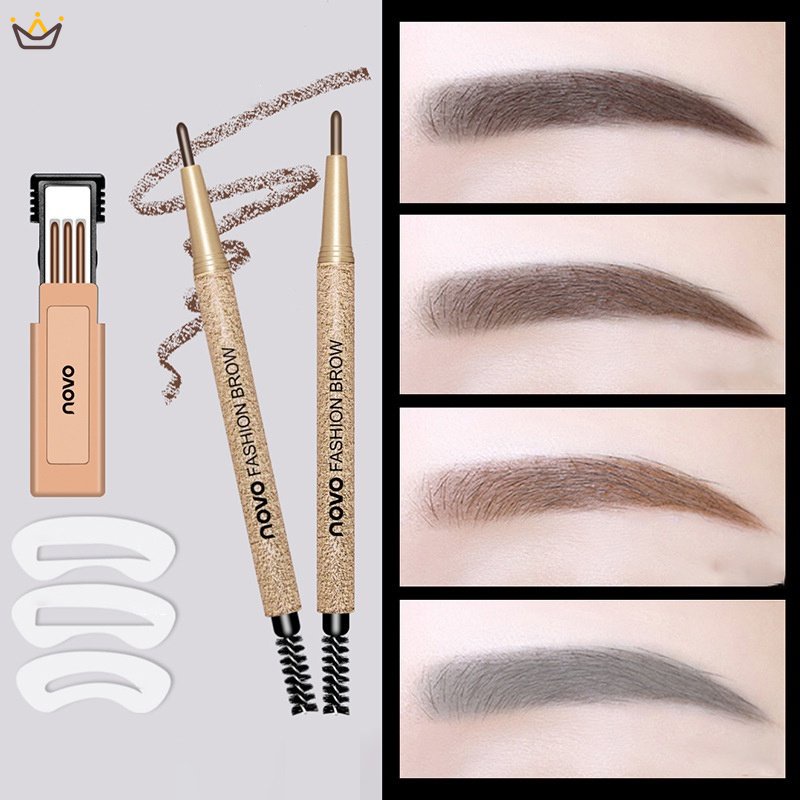 Bút Chì Kẻ Lông Mày Xoay Tự Động Kèm 3 Lõi Thay Thế Và 3 Thẻ Vẽ Lông Mày Novo