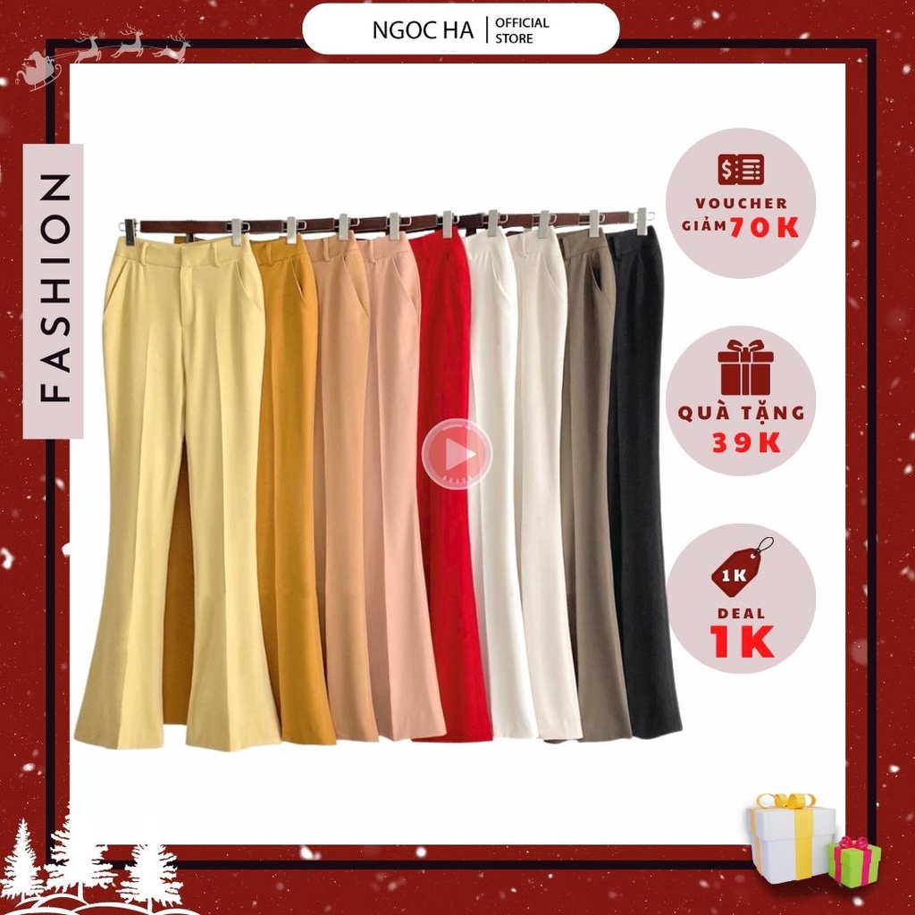 Quần Ống Loe Công Sở Lưng Cao, Quần Ống Loe Nhẹ Nữ Chất Liệu Cao Cấp NGỌC HÀ Design H-Q001