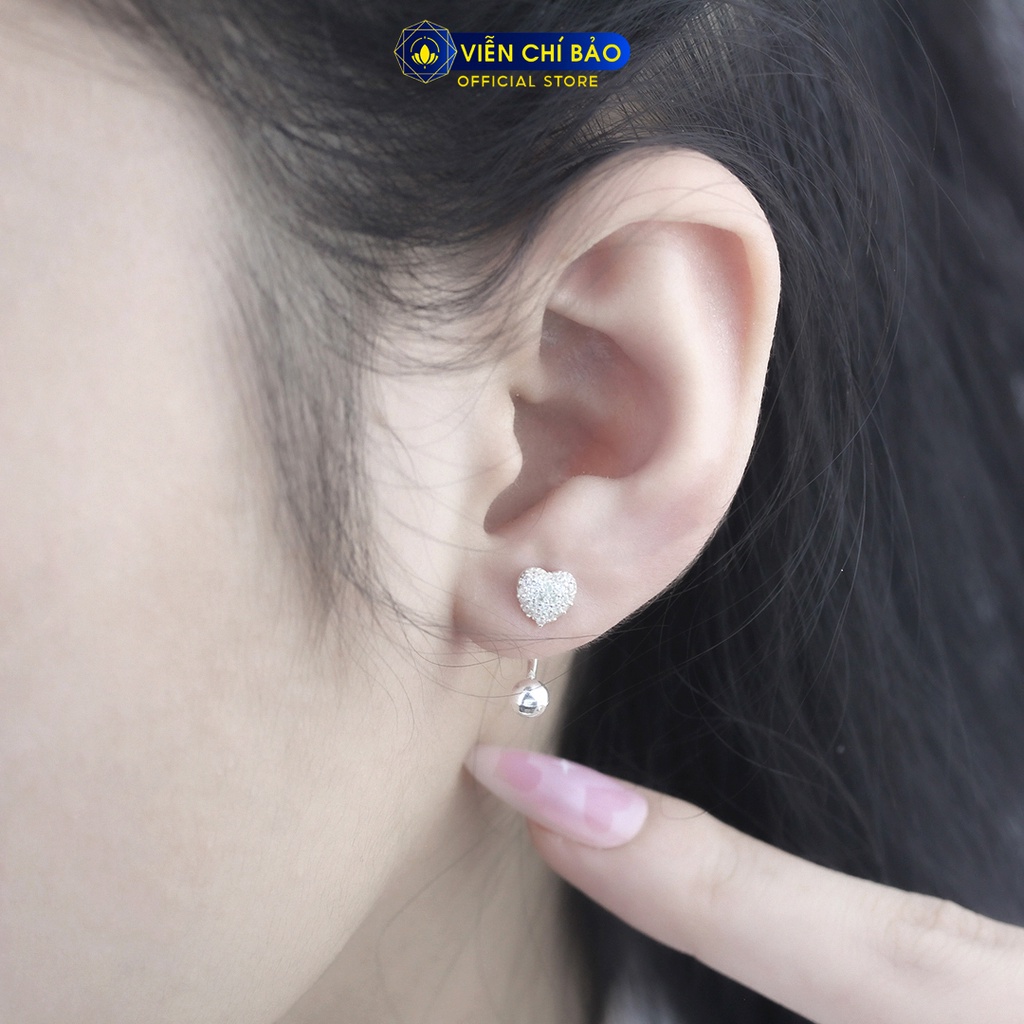 Bông tai trái tim đính đá chất liệu bạc 925 thời trang phụ kiện trang sức Viễn Chí Bảo B400146