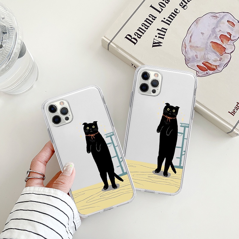 Ốp điện thoại iphone mèo đen ngốc nghếch siêu cute cạnh vuông cho 6/6splus/7/7plus/8/8plus/x/xr/xs/11/12/13/14/pro/max