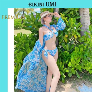 Bộ bơi kèm áo choàng sang chảnh họa tiết xanh dương-bikiniumi