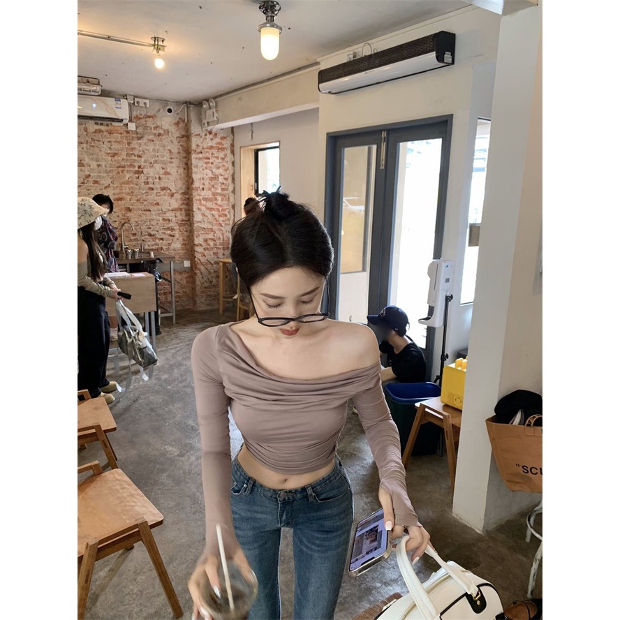 Áo Thun Lửng Tay Dài Phong Cách Hàn Quốc Quyến Rũ Dành Cho Nữ