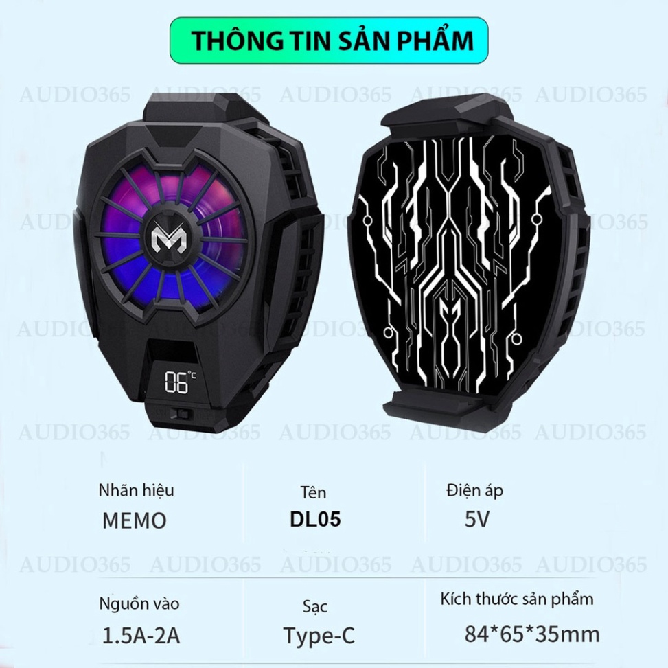 Quạt tản nhiệt điện thoại sò lạnh Memo DL05, chơi game mobile PUBG FF Liên Quân -