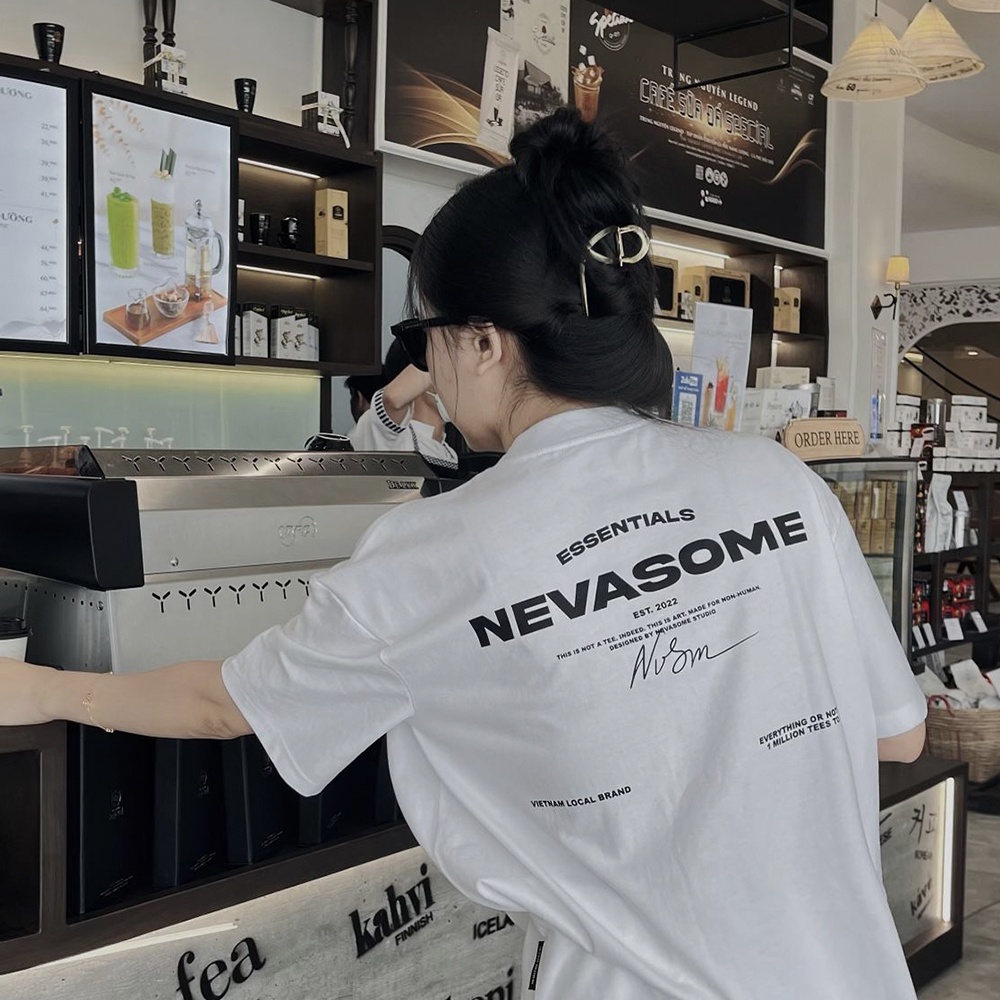 Áo Thun Oversize Local Brand NEVASOME Signature v2 Trắng Cotton Tay Lỡ Form Rộng Nam Nữ