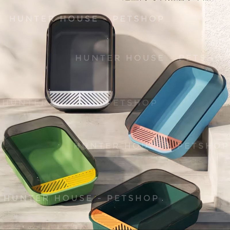 Chậu  kèm xẻng xúc vệ sinh cho mèo có vòm chống văng cát cho mèo vừa và lớn đến 7.5kg
