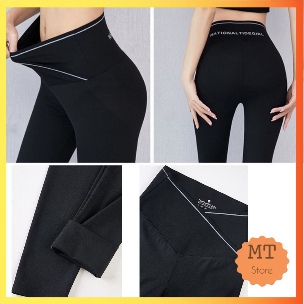 Quần legging nữ cạp chéo lưng cao gen bụng vải thun cotton ôm bó