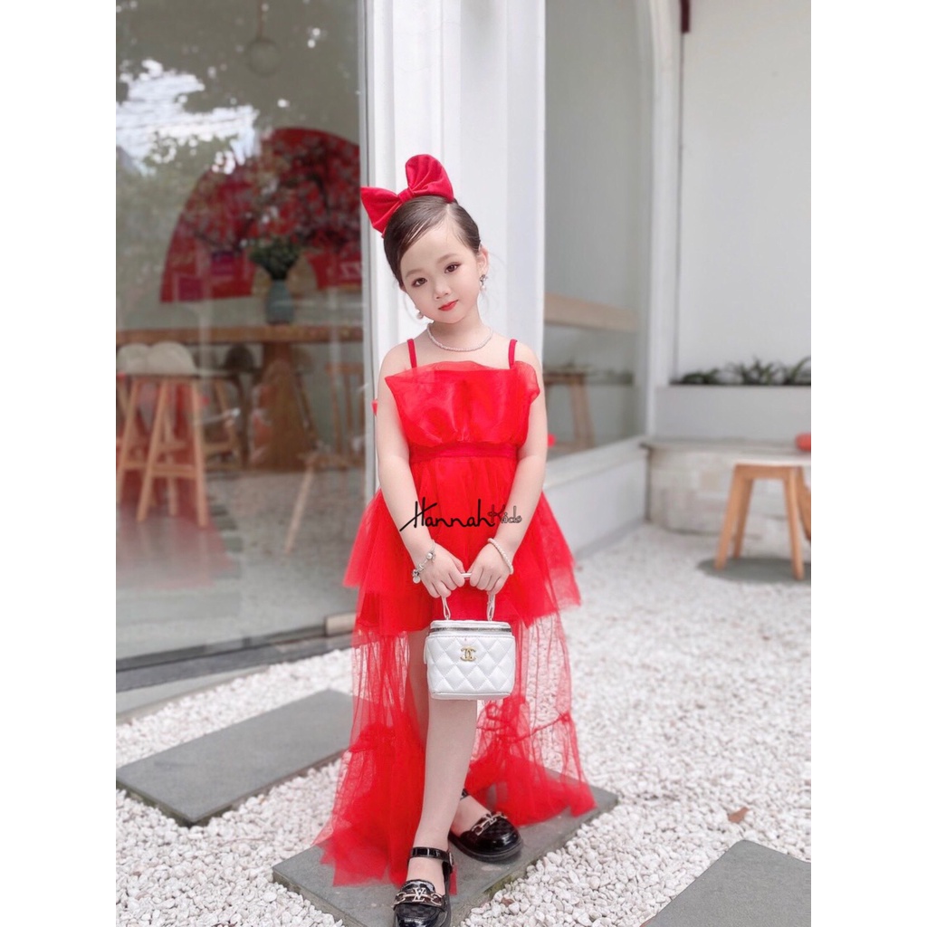 Đầm Công Chúa Đuôi Cá Cho Bé 8-39Kg, Váy Công Chúa Dự Tiệc 2 Dây Màu Đen/Trắng/Đỏ/Xanh Đuôi Cá Cho Bé HANNAH KIDS