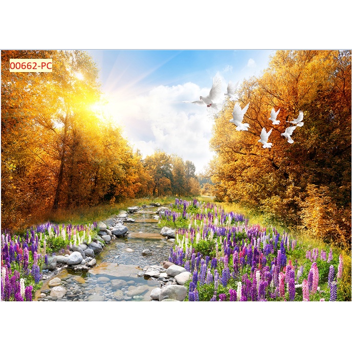 Tranh dán tường vải lụa 3D mùa thu