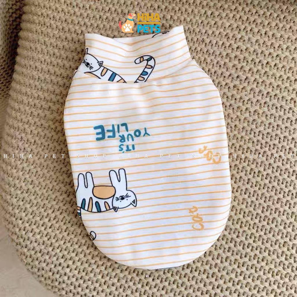 Áo Thun Cao Cổ Cho Chó Mèo Sọc Cam, Quần Áo Thú Cưng Ấm Áp Mùa Đông Chất Liệu Có Dãn Hihapet