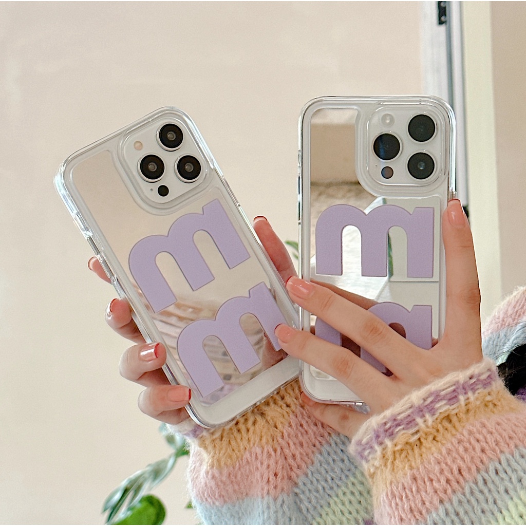 Ốp Điện Thoại Acrylic Cứng Chống Sốc Màu Tím In Chữ Tiếng Anh Lỗ To Thời Trang