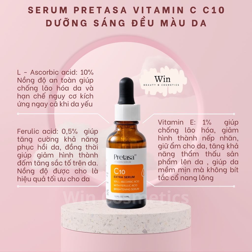 Serum Vitamin C PRETASA - C10 Serum 30ml dưỡng sáng đều màu da