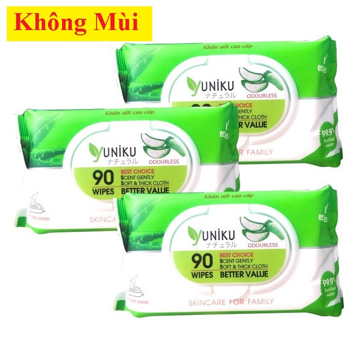 1 GÓI 90 MIẾNG KHĂN GIẤY ƯỚT YUNIKU hương Lài / hương Phấn / không mùi hương - HÀNG CHÍNH HÃNG CAO CẤP chuyên dùng cho b