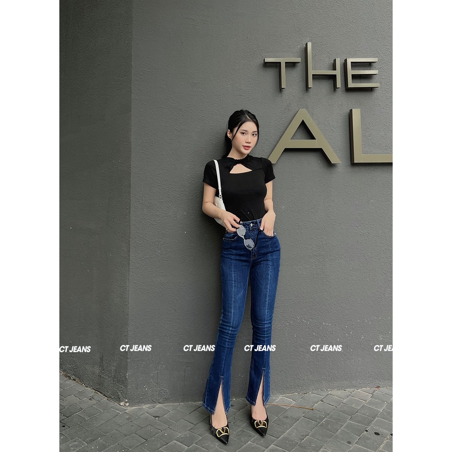 Quần jean ống loe cạp cao gấu xẻ giữa thời thượng CP05, CT JEANS