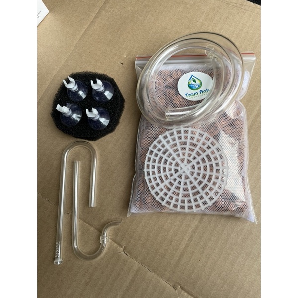 Combo bể cá thuỷ tinh hình trụ tròn kèm bộ lọc cao cấp - để bàn - trang trí decor