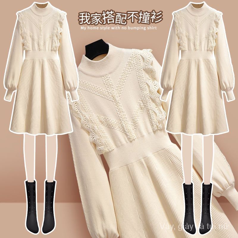 Đầm Dệt Kim Mỏng Che Bụng Phong Cách Phương Tây Thời Trang Thu Đông Mới 2022 Cho Nữ