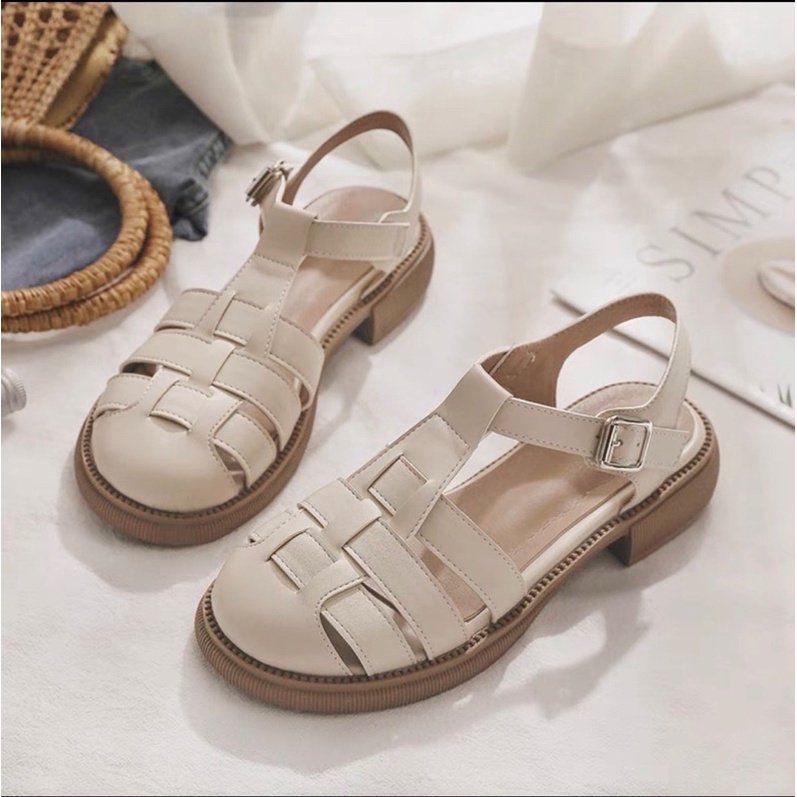 Giày Sandal xăng đan nữ Quai Chữ T quai rọ Thiết Kế Đơn Giản Phong Cách Roman