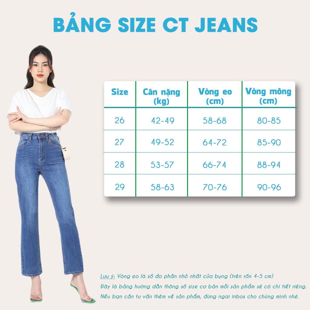 Quần jean ống suông basic cạp cao chất vải thoáng khí co giãn 4 chiều CP47, CT JEANS