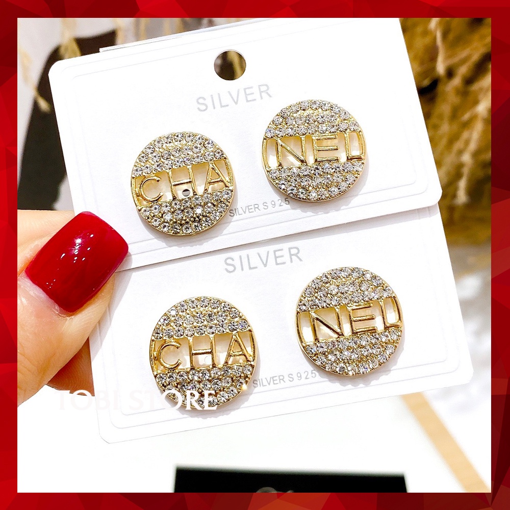 Bông tai nữ thương hiệu C nụ tròn đính đá TB633