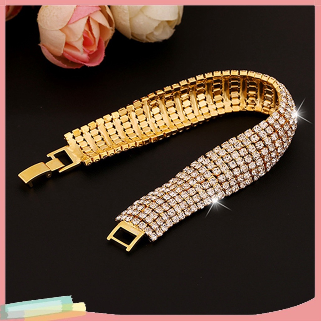 Vòng tay hợp kim đính nhiều hàng đá quý lấp lánh phong cách La Mã sang trọng cho nữ