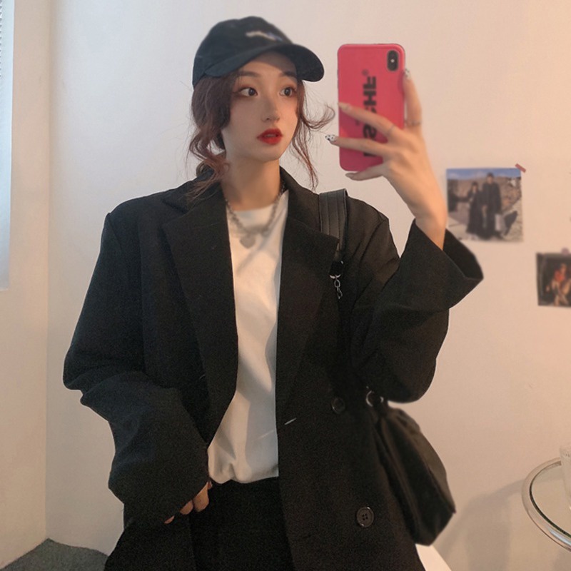 Áo Khoác Blazers Tay Dài Dáng Rộng Phong Cách Hàn Quốc Cổ Điển Thời Trang Cho Nữ